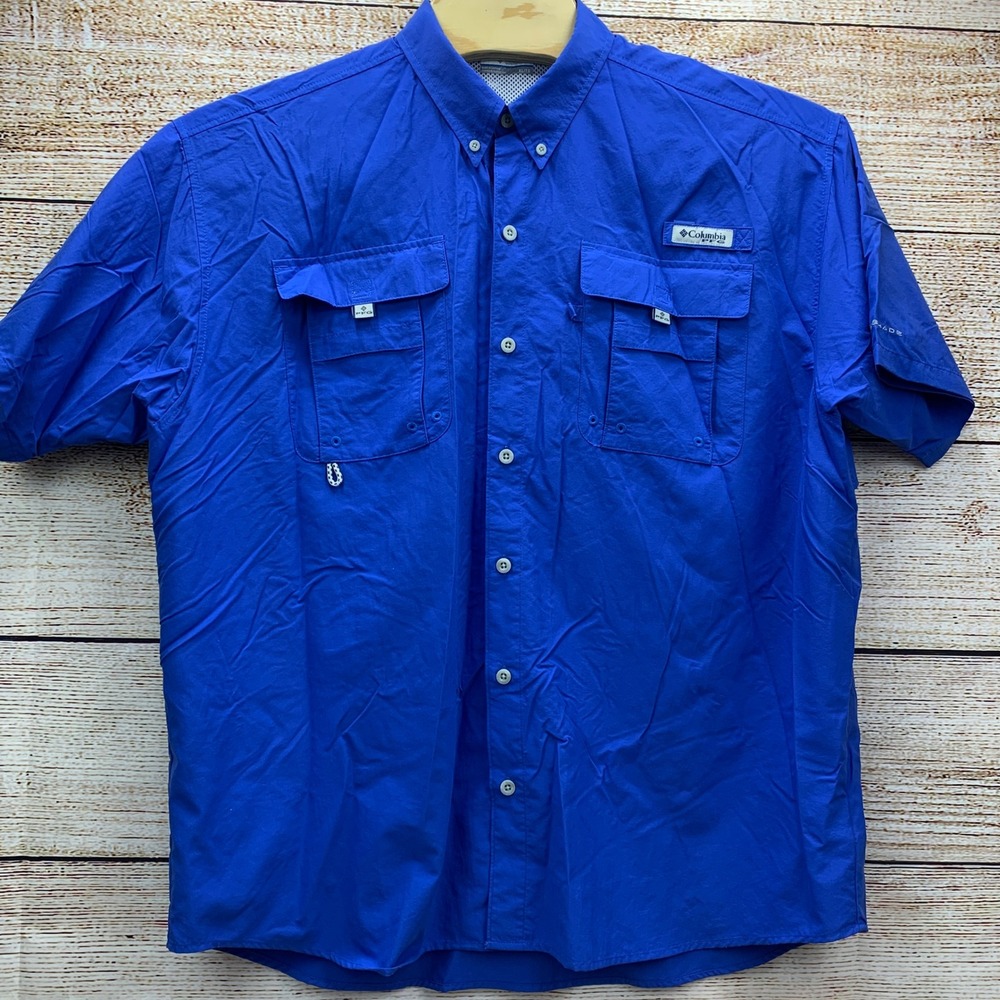 Columbia Men's Big XL Short Sleeve Fishing Shirt Omni Shade Blue Vented